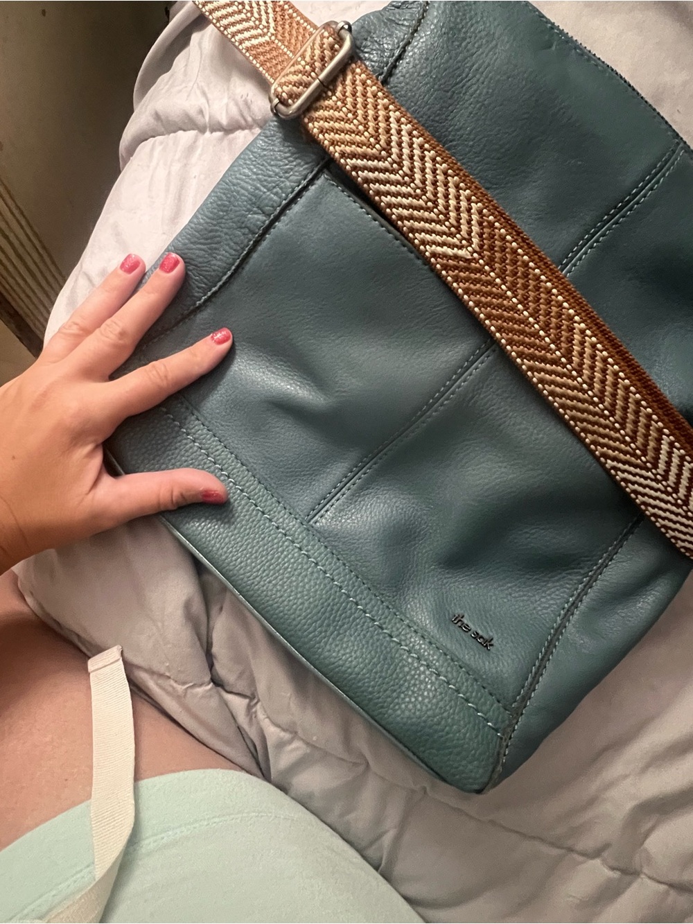 the sak Leather Crossbody Bag in Teal with Woven Strap - Picture 3 of 16